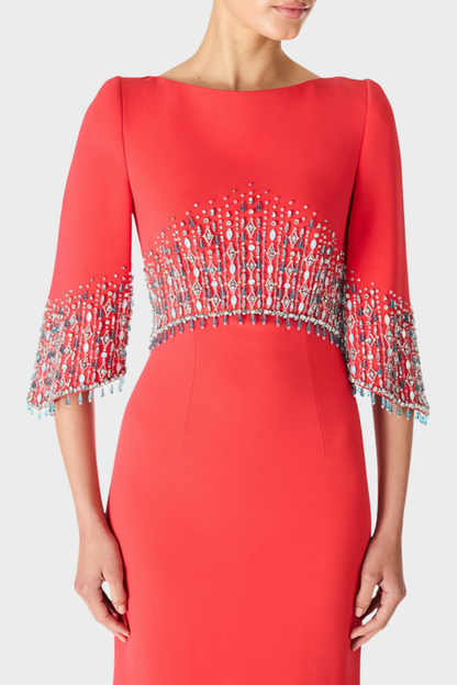 Thaya Crystal Embellished Maxi Dress - Red