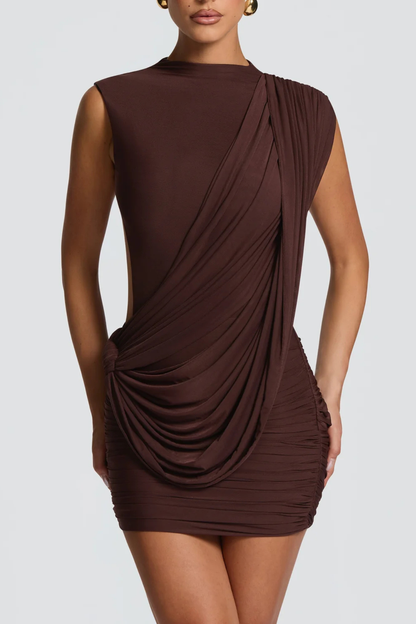 Thelasa Draped Backless Mini Dress - Brown