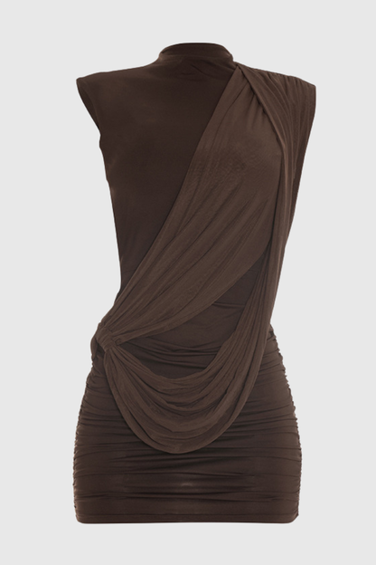 Thelasa Draped Backless Mini Dress - Brown