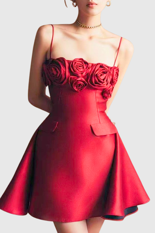 Thistle Floral Appliqué A-line Satin Mini Dress