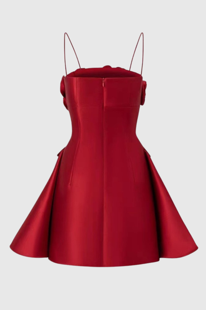 Thistle Floral Appliqué A-line Satin Mini Dress