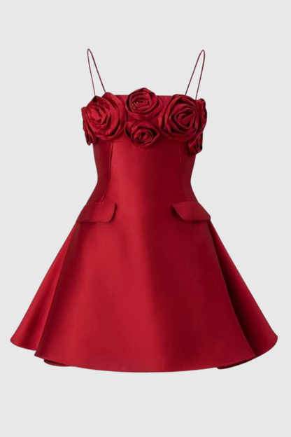 Thistle Floral Appliqué A-line Satin Mini Dress