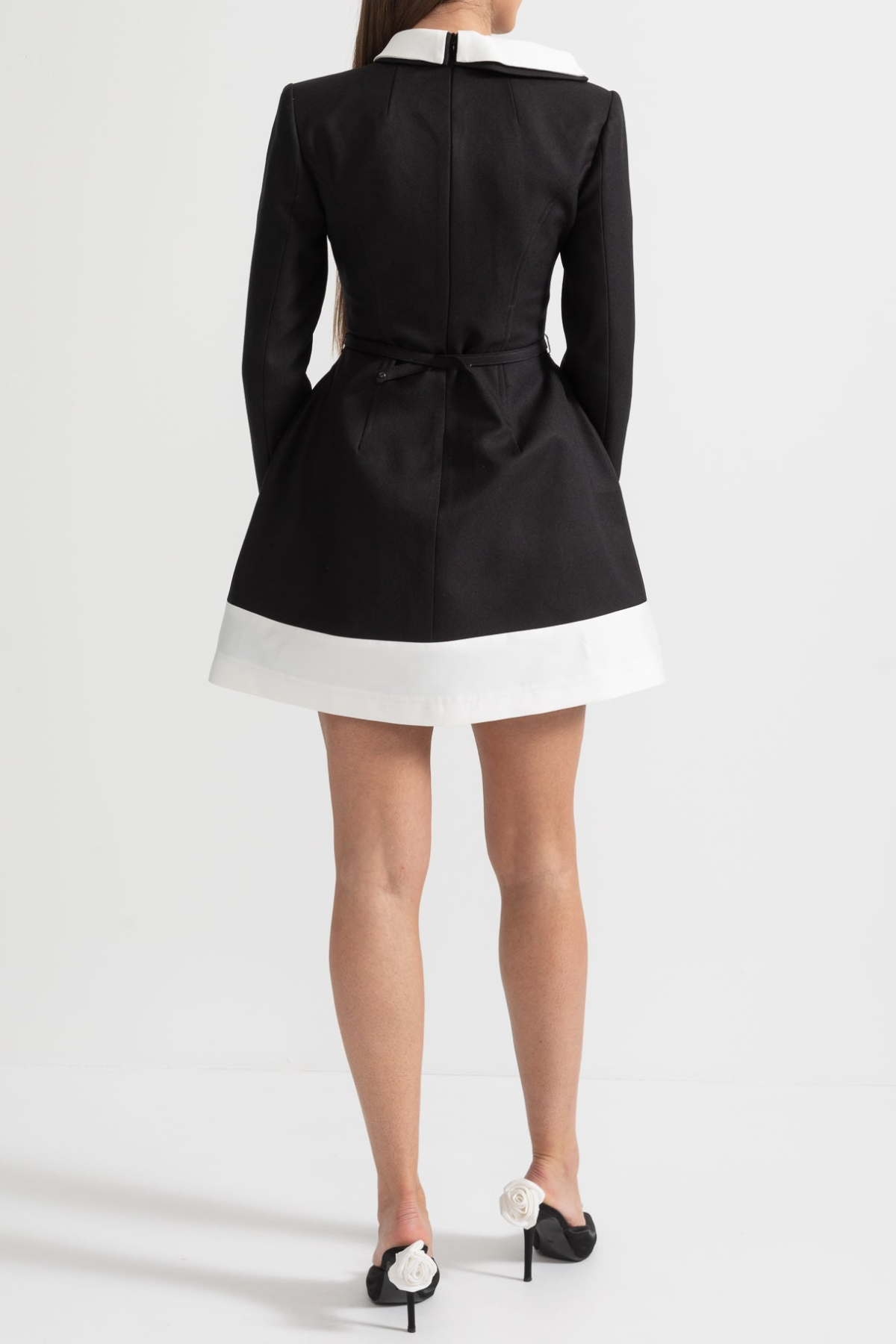 Tiaia Floral Appliqué Contrast Mini Dress - Black