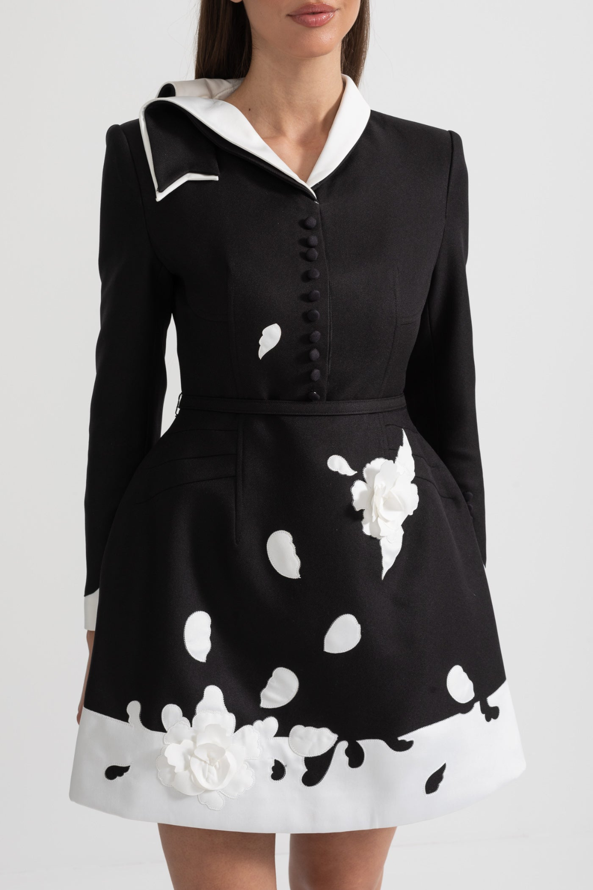 Tiaia Floral Appliqué Contrast Mini Dress - Black