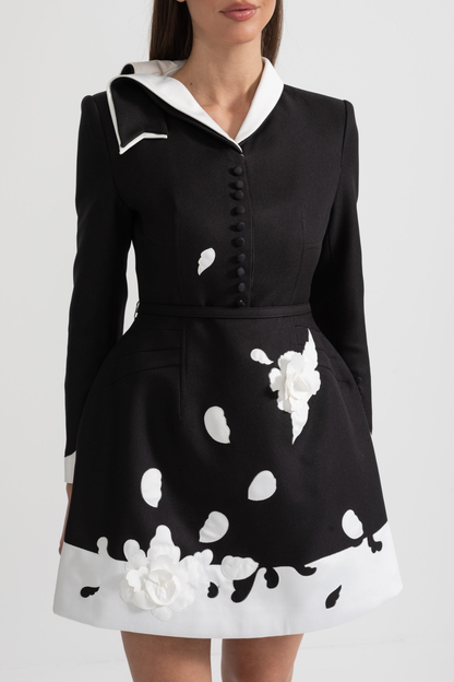Tiaia Floral Appliqué Contrast Mini Dress - Black