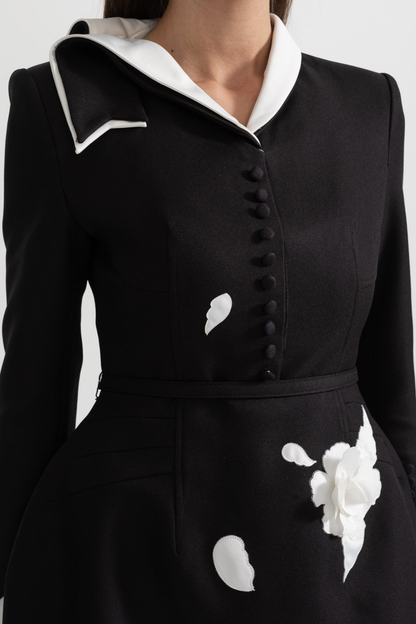 Tiaia Floral Appliqué Contrast Mini Dress - Black