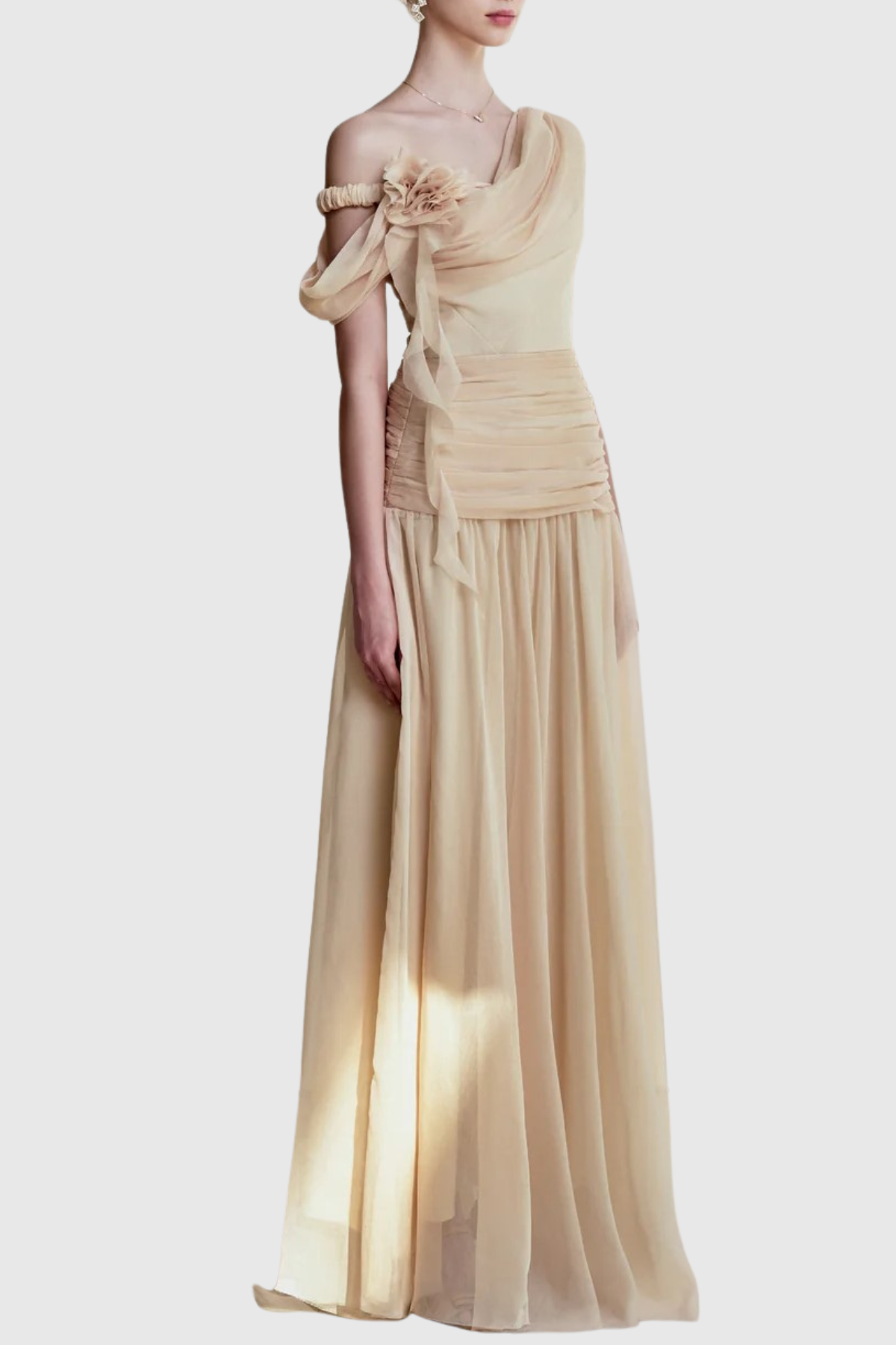 Tibera Off Shoulder Floral Ruched Maxi Dress