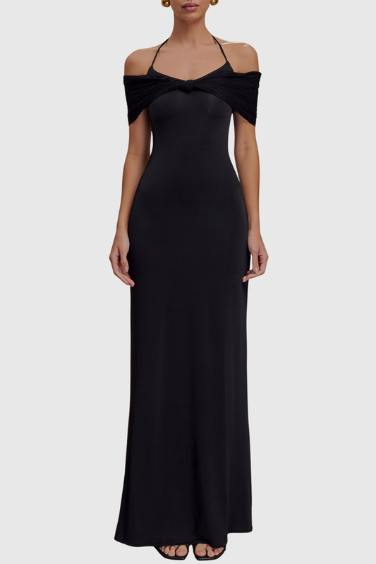 Tidiana Mesh Off Shoulder Maxi Dress - Black