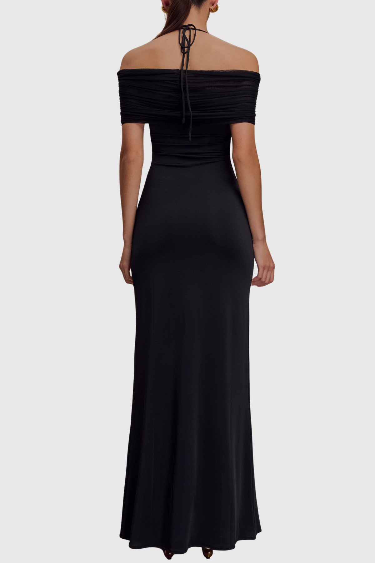Tidiana Mesh Off Shoulder Maxi Dress - Black