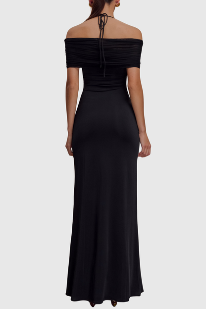 Tidiana Mesh Off Shoulder Maxi Dress - Black