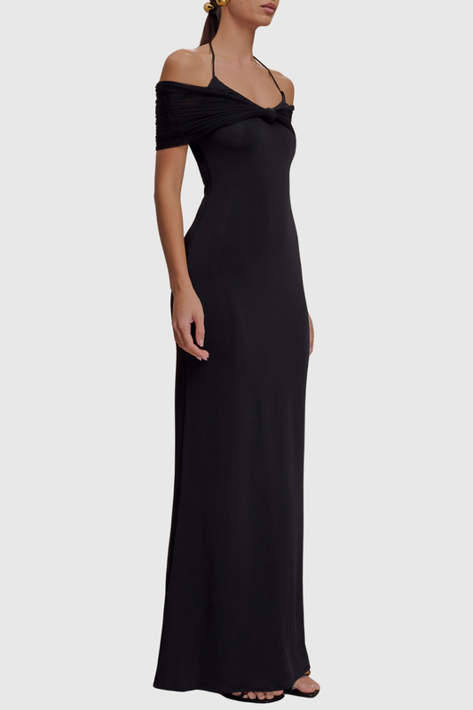 Tidiana Mesh Off Shoulder Maxi Dress - Black