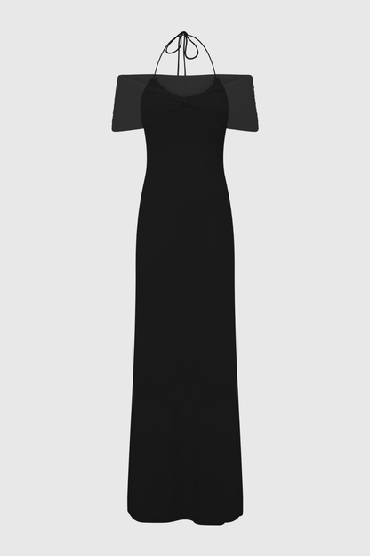Tidiana Mesh Off Shoulder Maxi Dress - Black