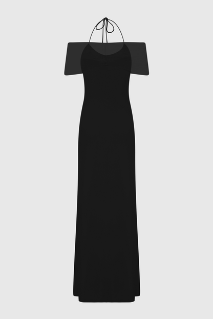 Tidiana Mesh Off Shoulder Maxi Dress - Black