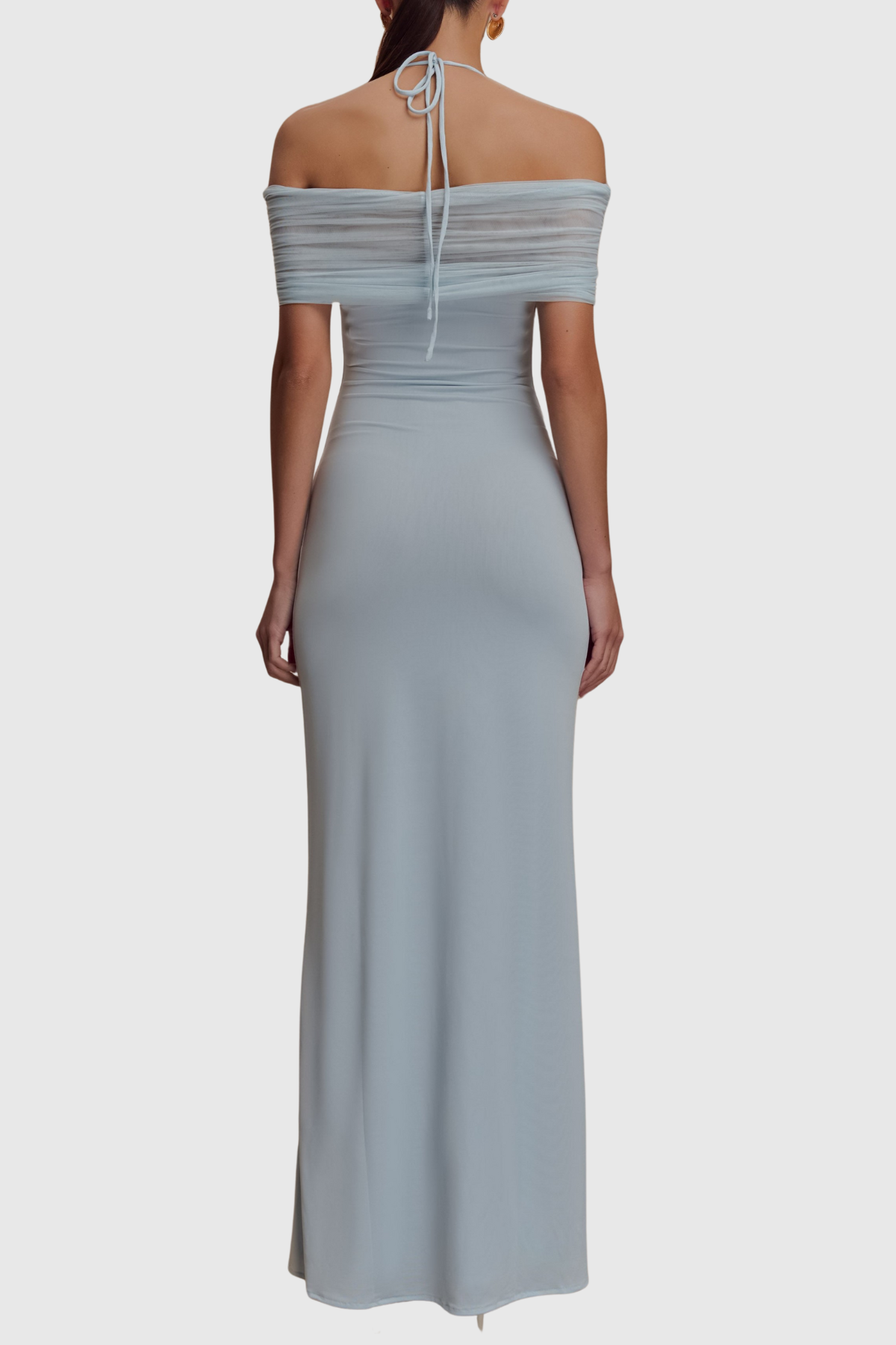 Tidiana Mesh Off Shoulder Maxi Dress - Blue