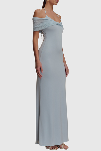 Tidiana Mesh Off Shoulder Maxi Dress - Blue