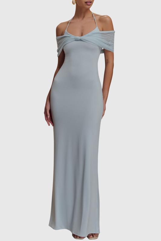 Tidiana Mesh Off Shoulder Maxi Dress - Blue