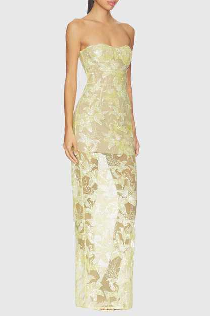 Tieraz Strapless Floral Sequin Maxi Dress