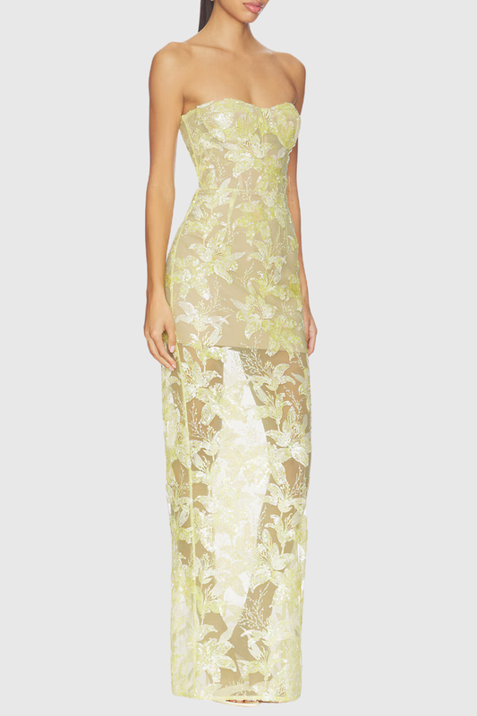 Tieraz Strapless Floral Sequin Maxi Dress