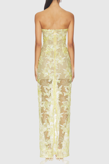 Tieraz Strapless Floral Sequin Maxi Dress