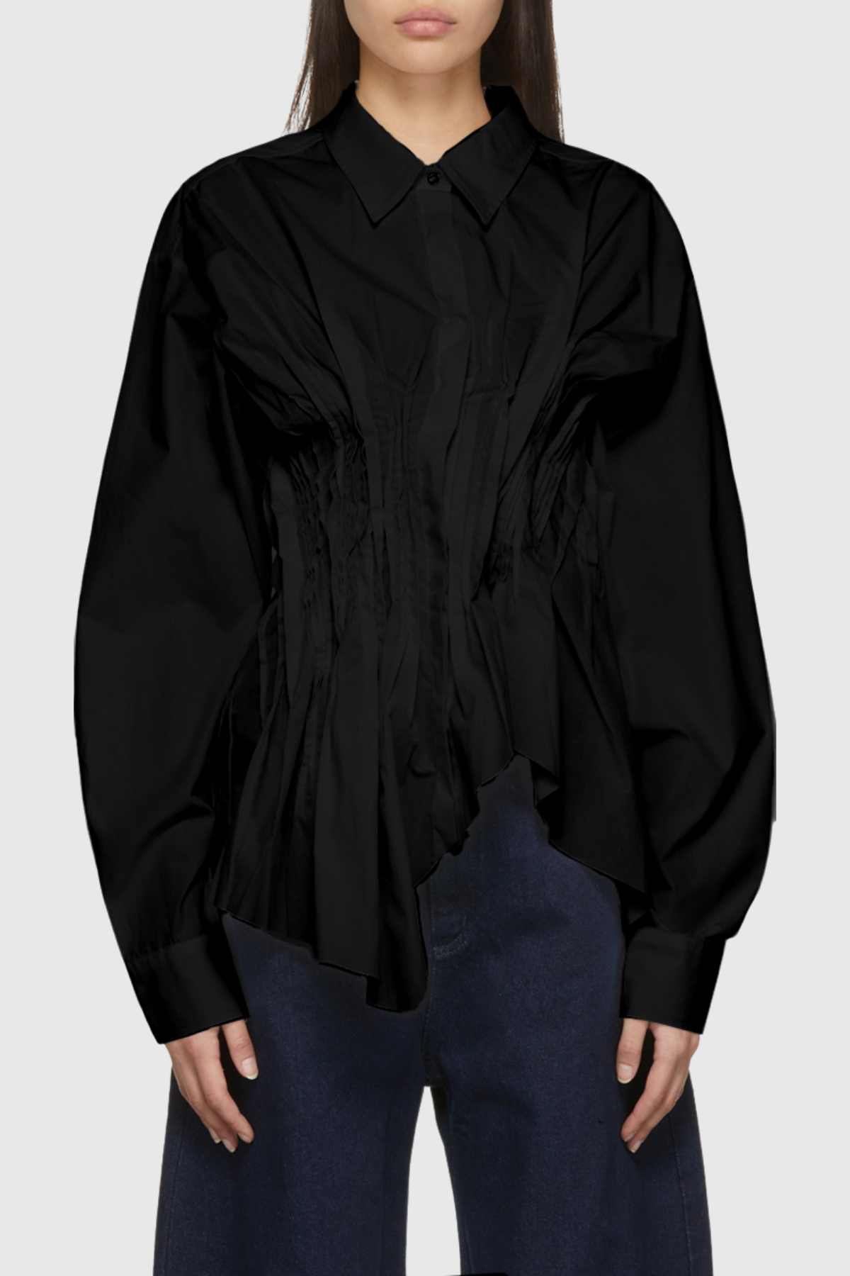 Tierna Cinch Pleated Shirt - Black