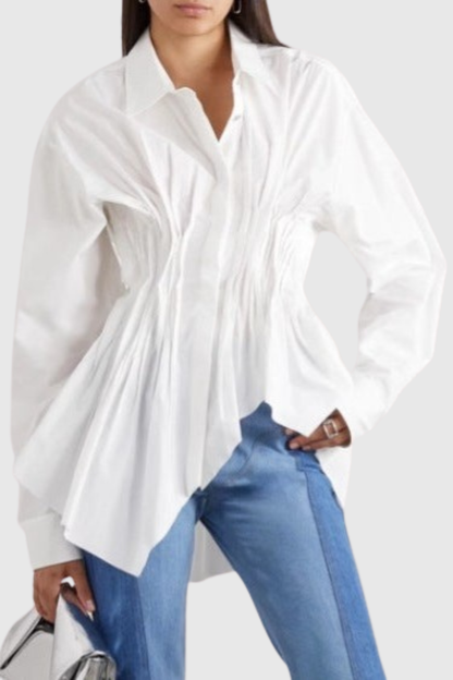 Tierna Cinch Pleated Shirt - White