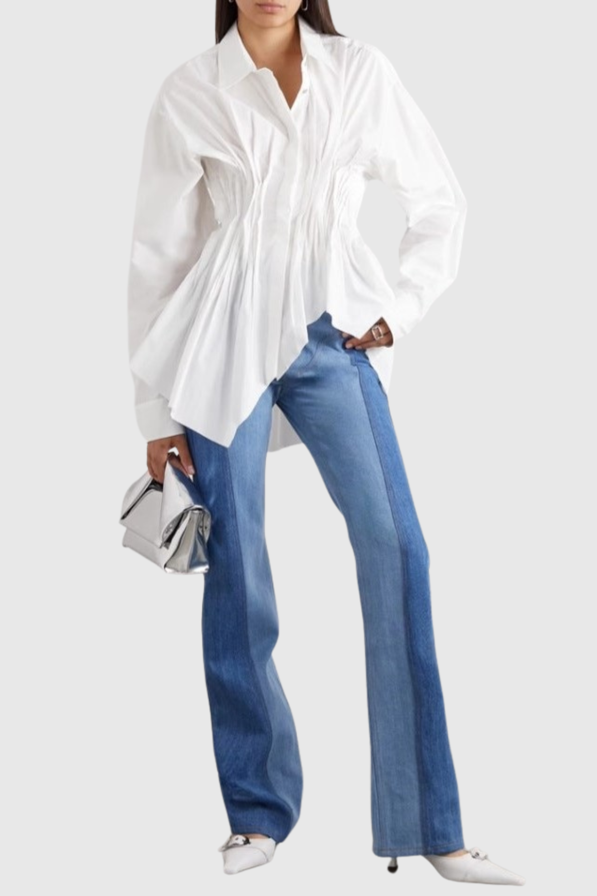 Tierna Cinch Pleated Shirt - White
