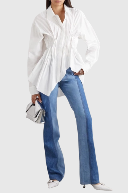 Tierna Cinch Pleated Shirt - White