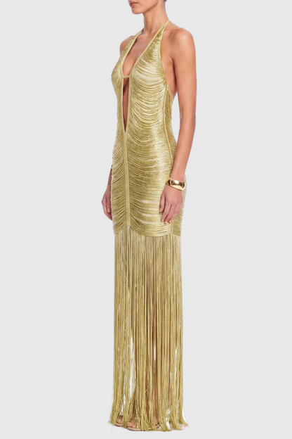 Tigerlia Halter Fringe Maxi Dress