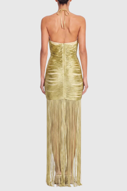 Tigerlia Halter Fringe Maxi Dress