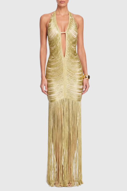Tigerlia Halter Fringe Maxi Dress