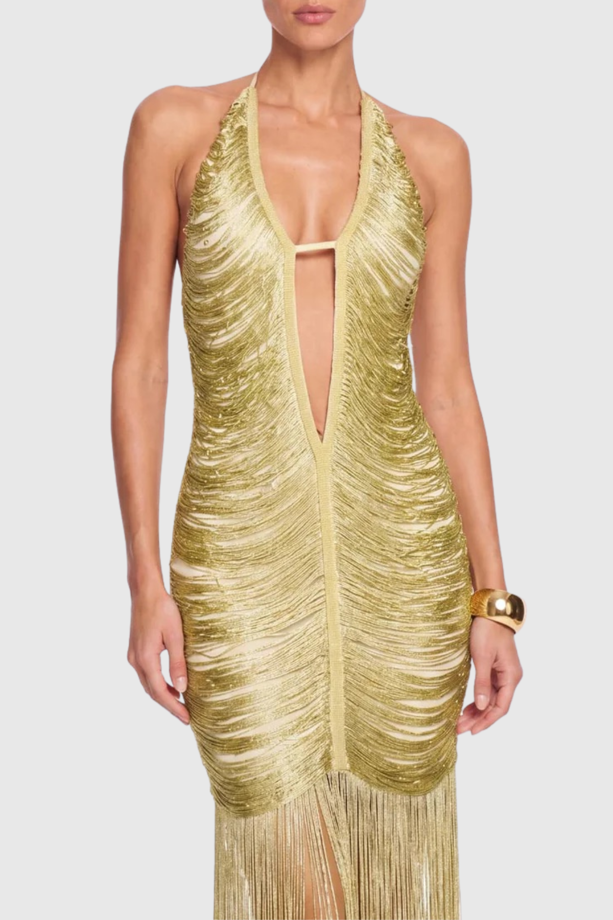 Tigerlia Halter Fringe Maxi Dress