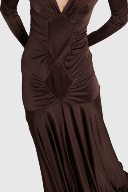 Tilly Ruched Maxi Dress - Brown
