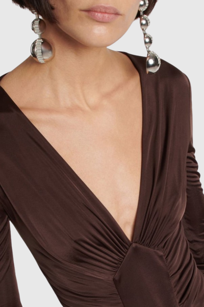 Tilly Ruched Maxi Dress - Brown