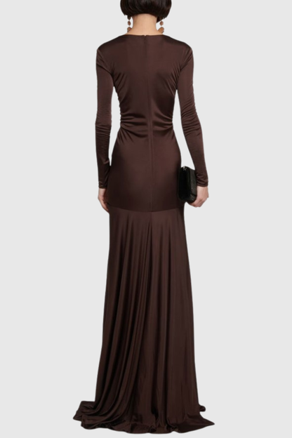 Tilly Ruched Maxi Dress - Brown