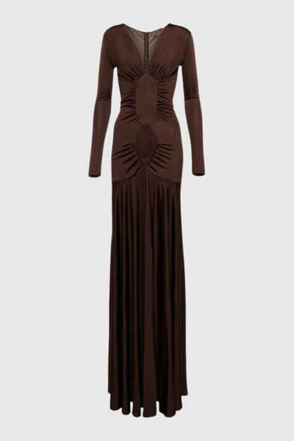 Tilly Ruched Maxi Dress - Brown