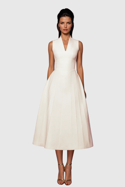 Timeaia Shawl Pleated Midi Dress - Beige