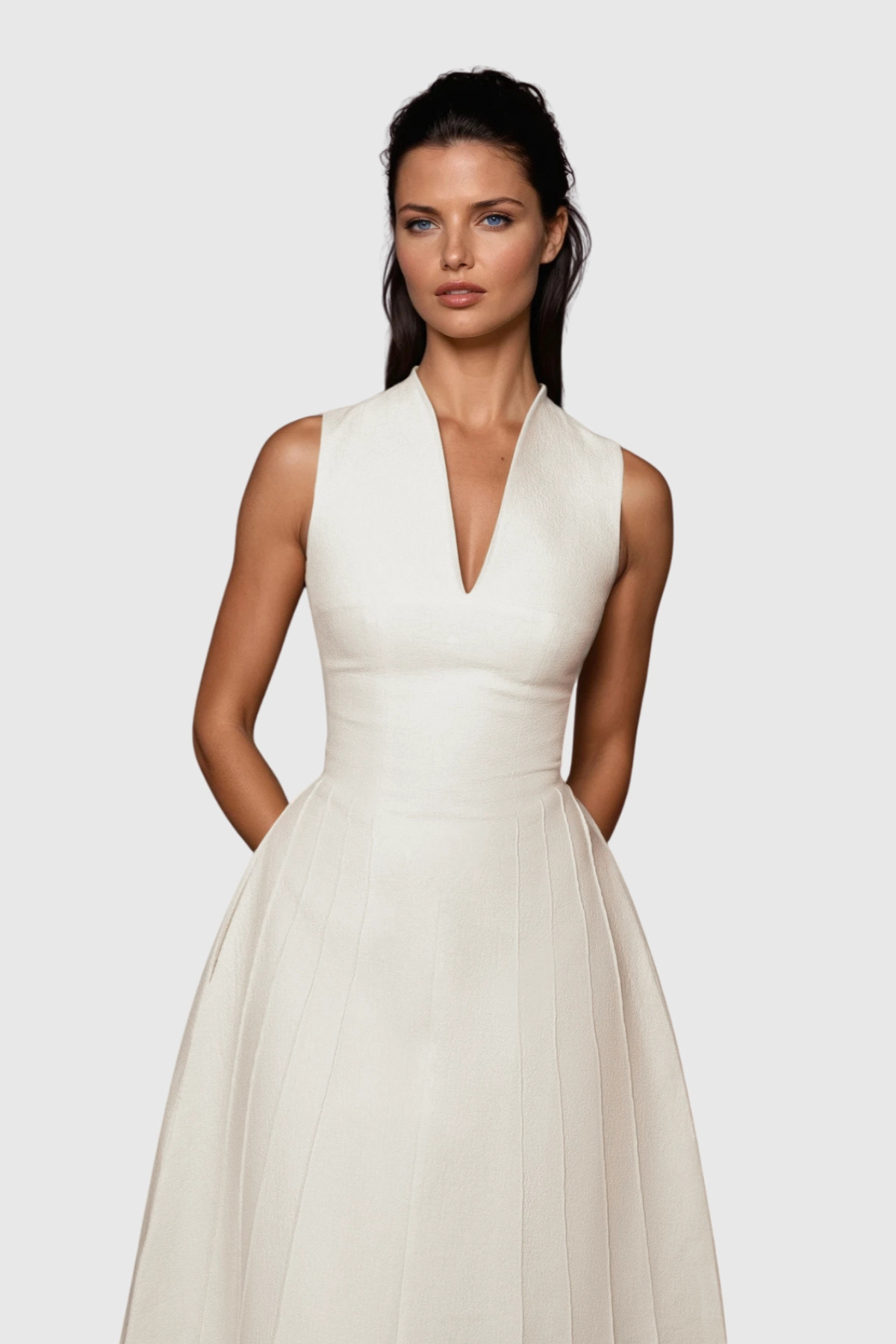 Timeaia Shawl Pleated Midi Dress - Beige