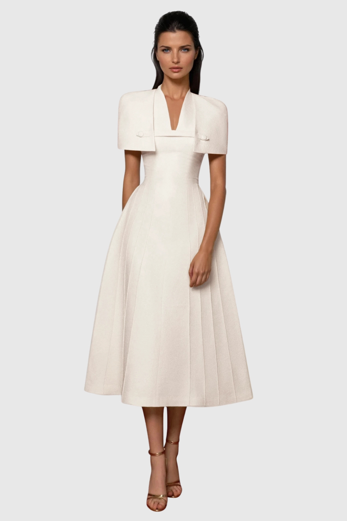 Timeaia Shawl Pleated Midi Dress - Beige