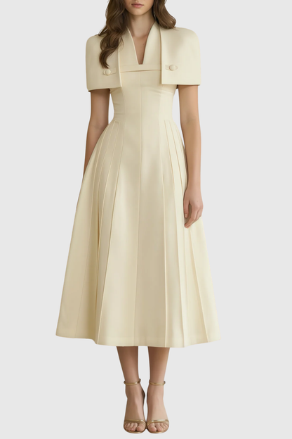 Timeaia Shawl Pleated Midi Dress - Beige