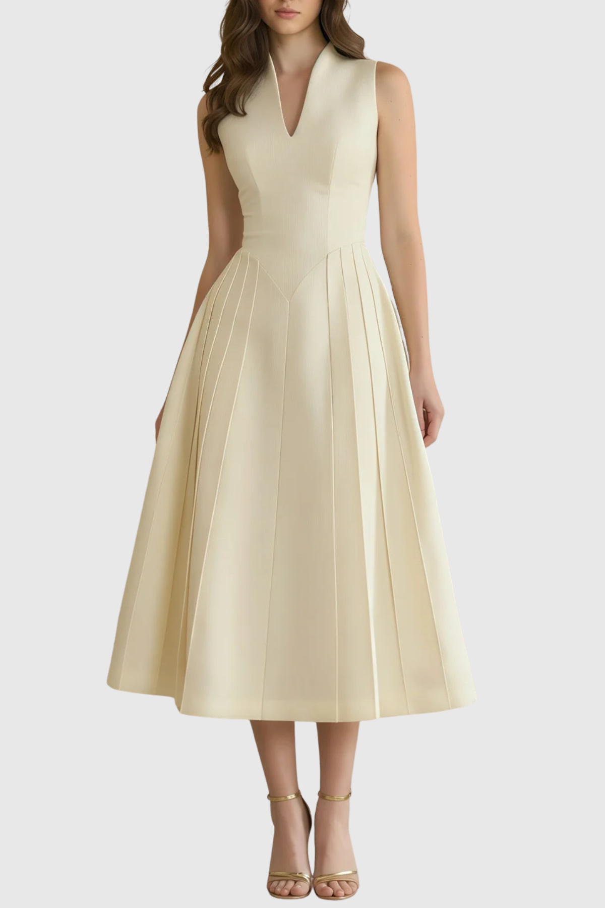 Timeaia Shawl Pleated Midi Dress - Beige
