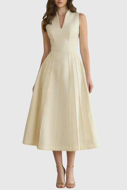 Timeaia Shawl Pleated Midi Dress - Beige