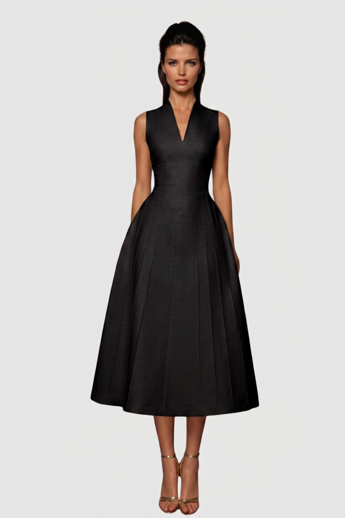 Timeaia Shawl Pleated Midi Dress - Black