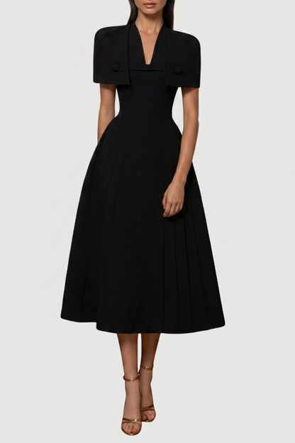 Timeaia Shawl Pleated Midi Dress - Black