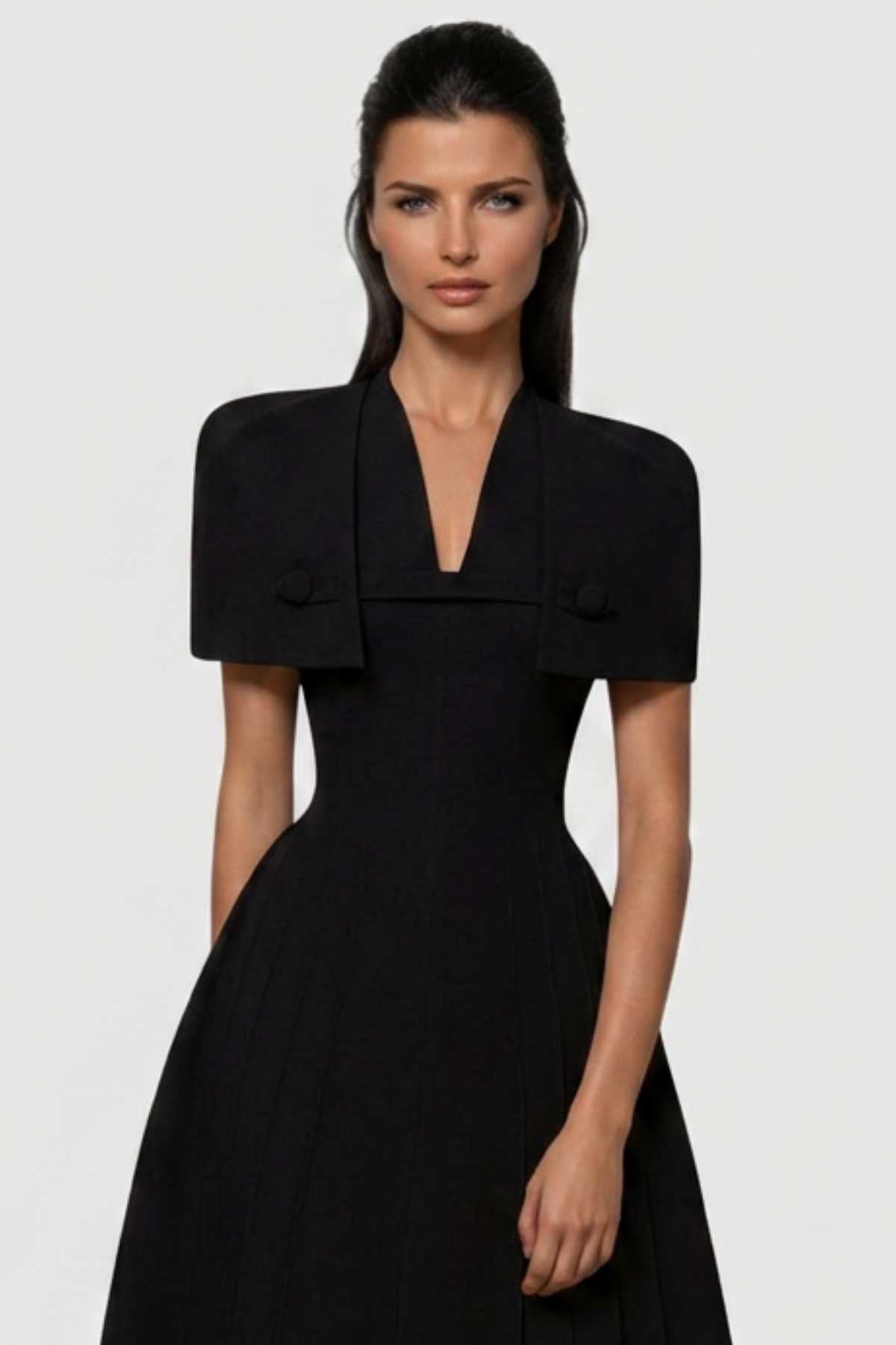 Timeaia Shawl Pleated Midi Dress - Black
