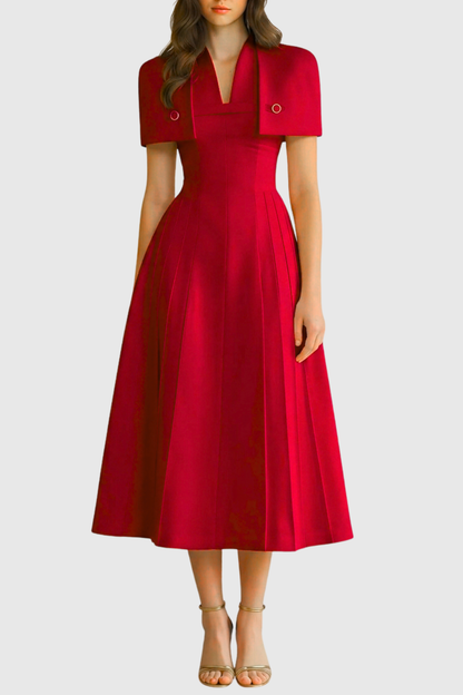 Timeaia Shawl Pleated Midi Dress - Red