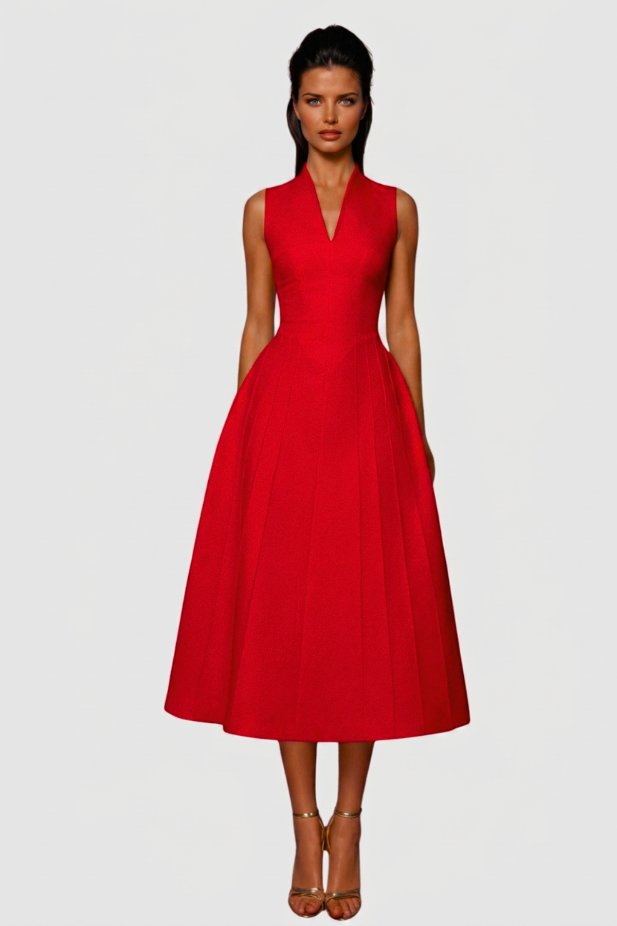 Timeaia Shawl Pleated Midi Dress - Red
