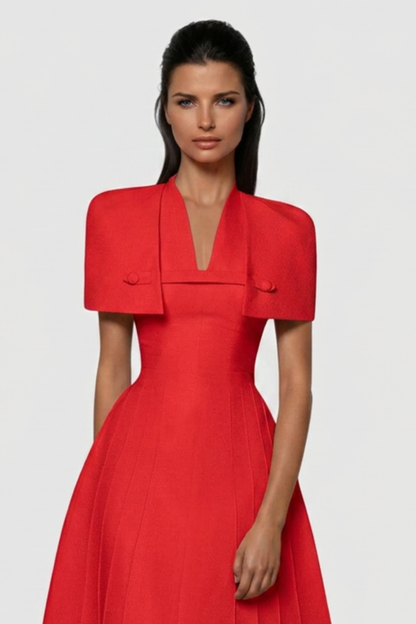 Timeaia Shawl Pleated Midi Dress - Red