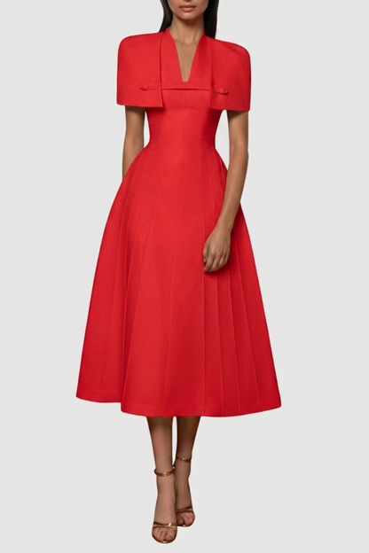 Timeaia Shawl Pleated Midi Dress - Red