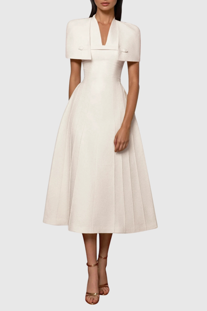 Timeaia Shawl Pleated Midi Dress - Beige