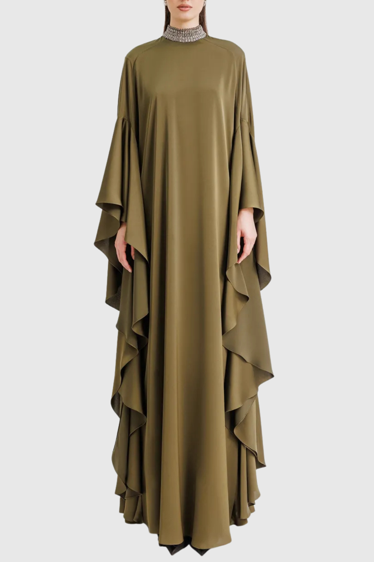 Timna Beaded-collar Ruffle Maxi Dress